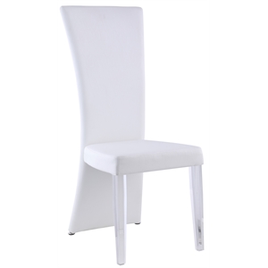milan selena white faux leather high-back side chair w/ acrylic legs (set of 2)