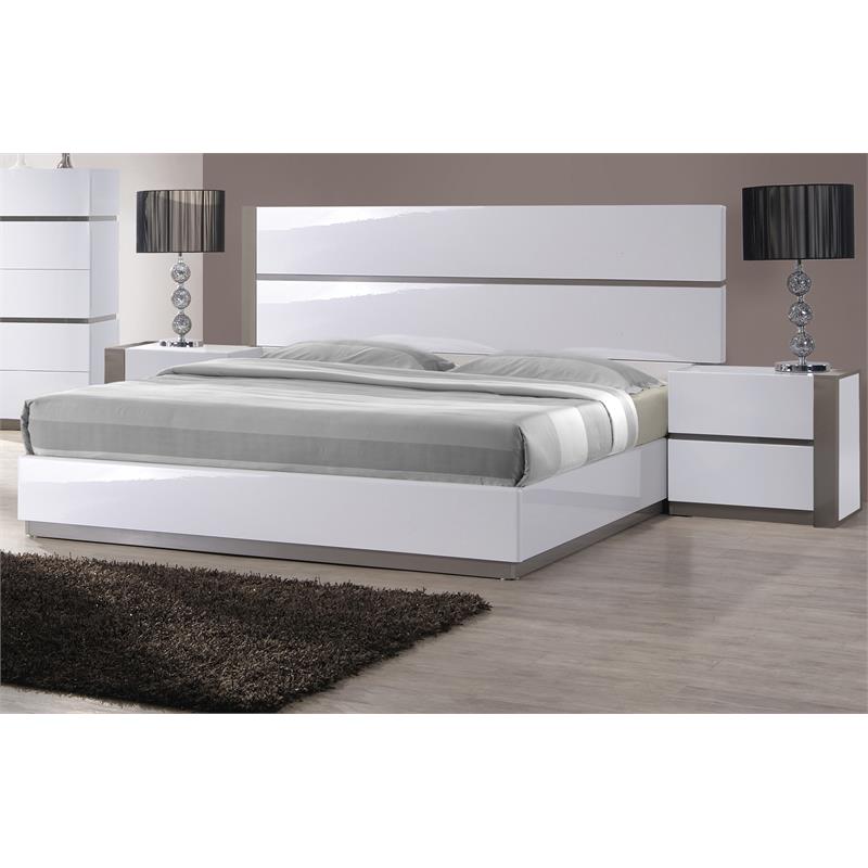 Milan Valencia Modern Gloss White & Grey 5-Piece King-Size Bedroom Set