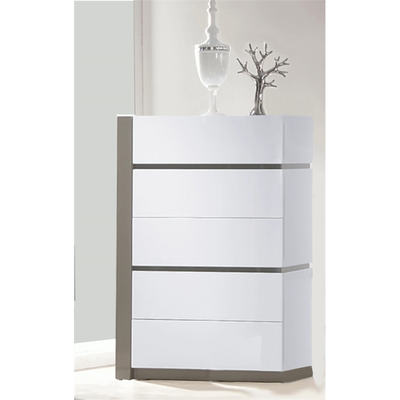 Milan Valencia Modern Gloss White & Grey 5-Piece King-Size Bedroom Set