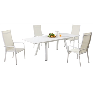Milan Melbourne Matte White Outdoor 5-Piece Dining Set with High Back Chairs