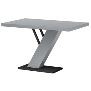 milan lillian gloss gray/matte black wood dining table with slant base