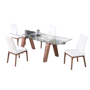 Milan Esmeralda Walnut Veneer 5-PC Dining Set w/ 2-Tone White/Wood Chairs