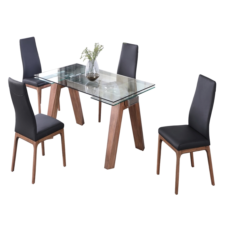 Milan Esmeralda Walnut Veneer 5-PC Dining Set w/ 2-Tone Black/Wood Chairs