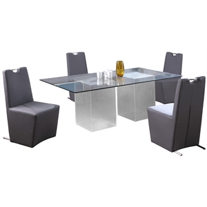 Milan Valor 84&quot Rectangular Glass 5 PC Dining Set w/Gray Handle Back Chairs