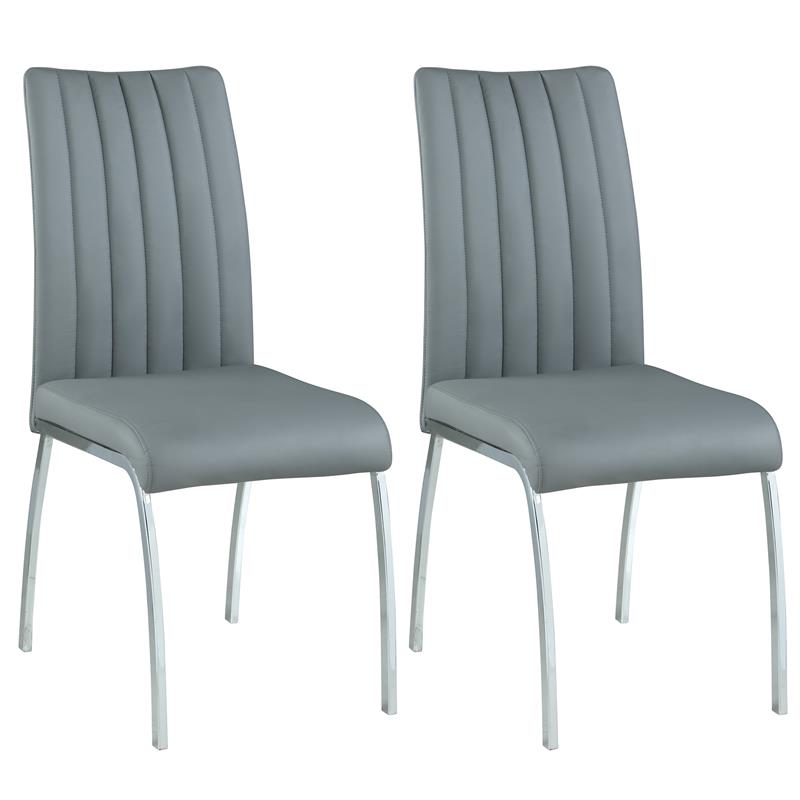 Milan Contemporary Welma Gray Faux Leather Channel-Back Side Chair (Set of 2)