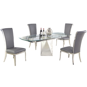 milan ariela motion extendable glass 5-piece dining set with 4 gray chairs