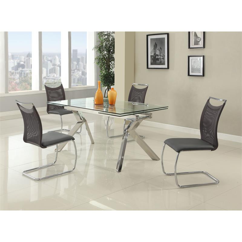 Milan Elora Tempered Glass Top Dining Table in Clear/Polished Stainless Steel