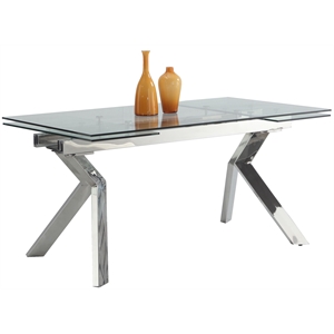 Milan Elora Tempered Glass Top Dining Table in Clear/Polished Stainless Steel