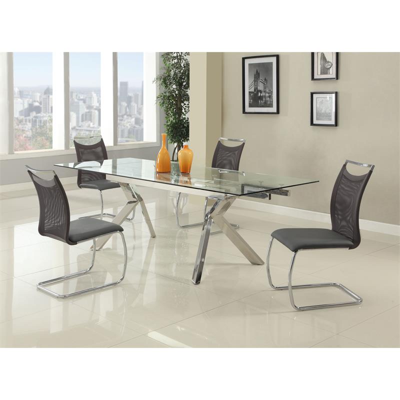 Milan Elora Tempered Glass Top Dining Table in Clear/Polished Stainless Steel