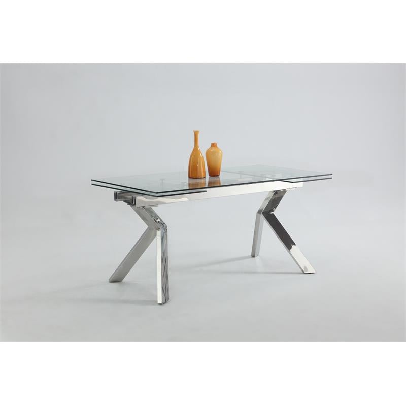 Milan Elora Tempered Glass Top Dining Table in Clear/Polished Stainless Steel