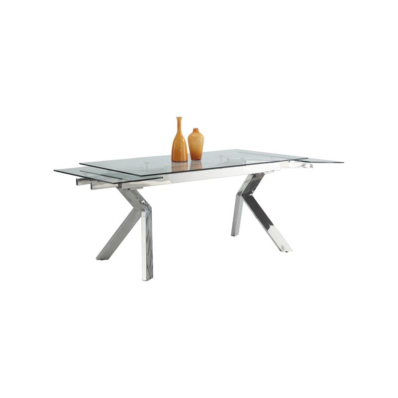Milan Elora Tempered Glass Top Dining Table in Clear/Polished Stainless Steel