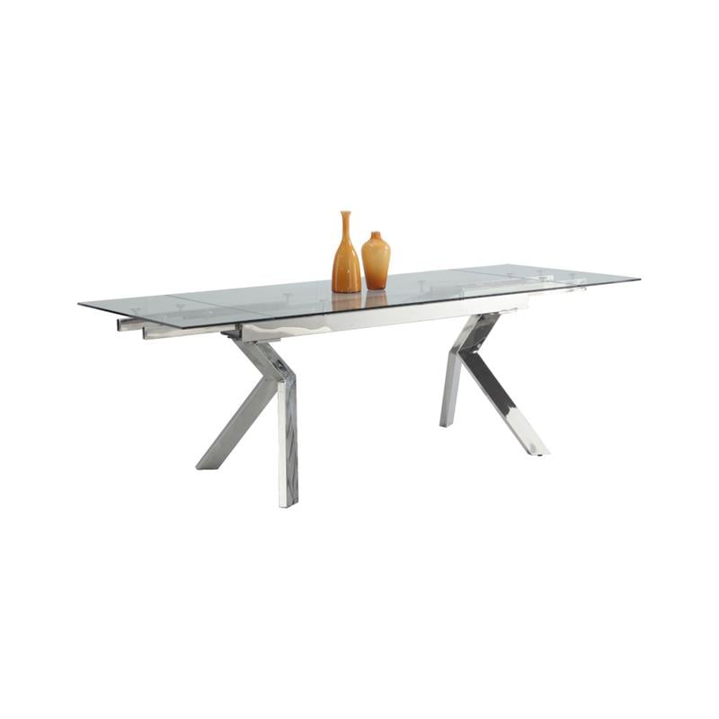 Milan Elora Tempered Glass Top Dining Table in Clear/Polished Stainless Steel