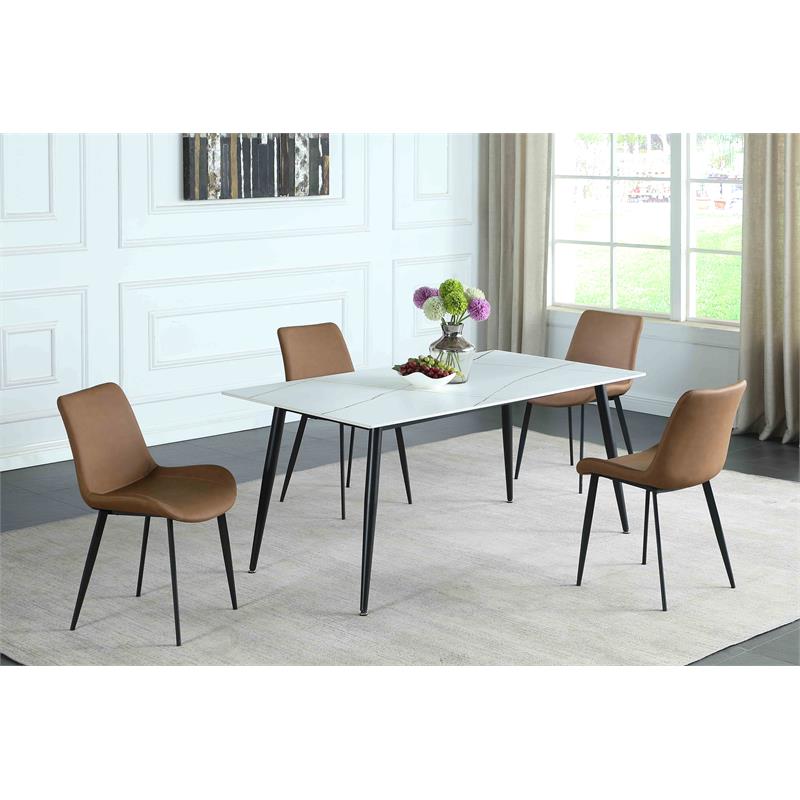 Milan Mariana White Ceramic Top Dining Table with Black Matte Metal Base