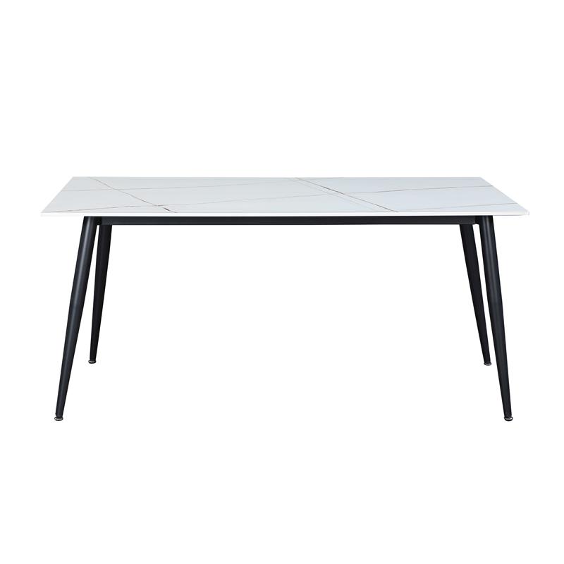 Milan Mariana White Ceramic Top Dining Table with Black Matte Metal Base