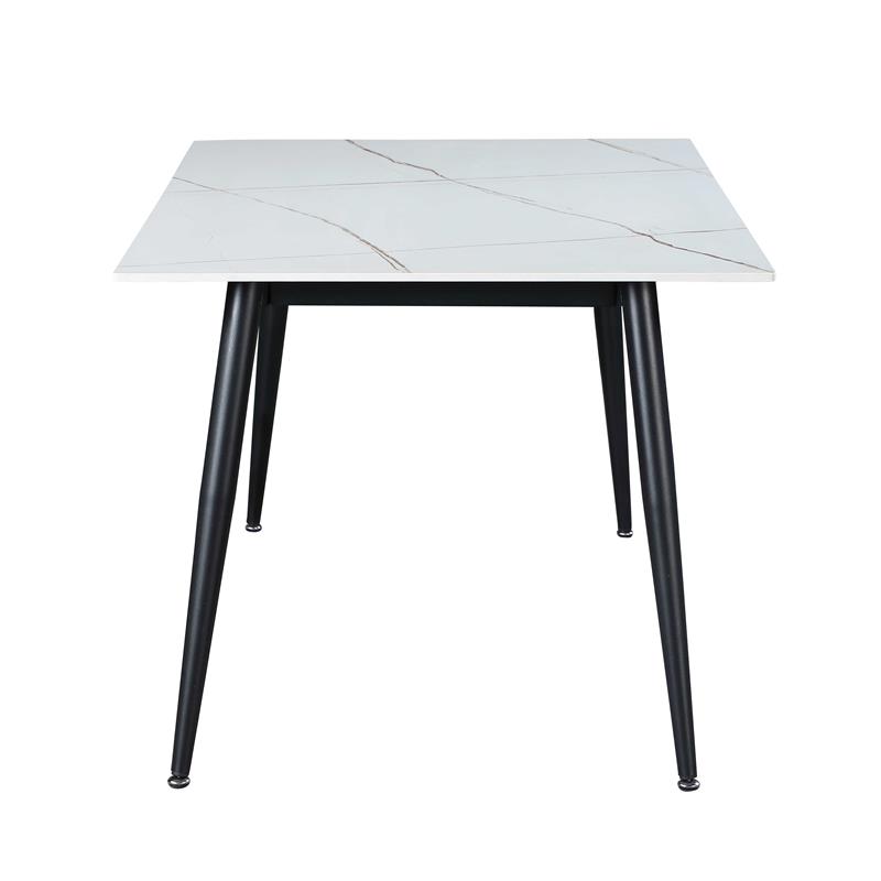Milan Mariana White Ceramic Top Dining Table with Black Matte Metal Base