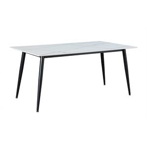 Milan Mariana White Ceramic Top Dining Table with Black Matte Metal Base