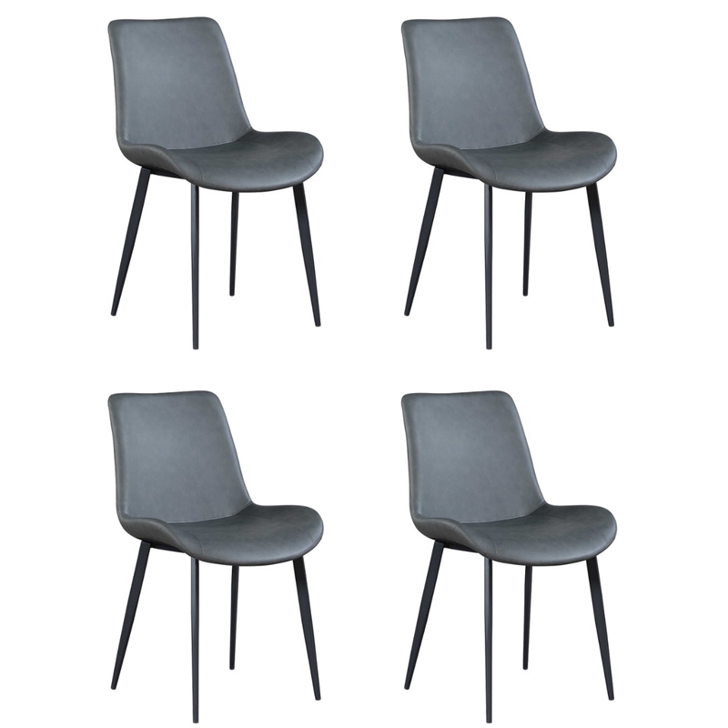 Milan Gray Faux Leather Curved Side Chair with Matte Black Legs - Set of 4
