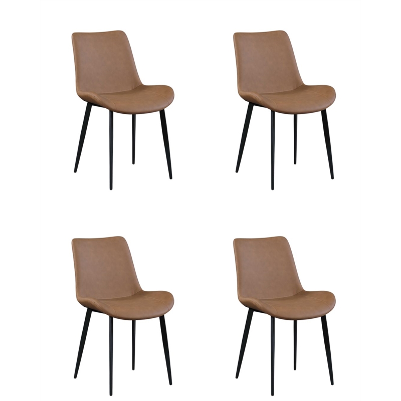 Milan Rust Faux Leather Curved Side Chair with Matte Black Legs - Set of 4
