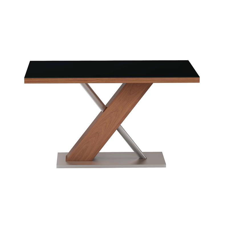 Milan Emily Modern Wood with Black Tempered Glass Top Dining Table