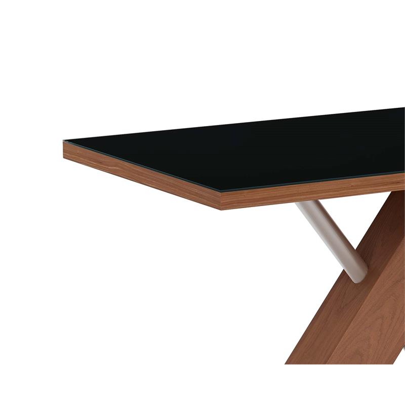 Milan Emily Modern Wood with Black Tempered Glass Top Dining Table