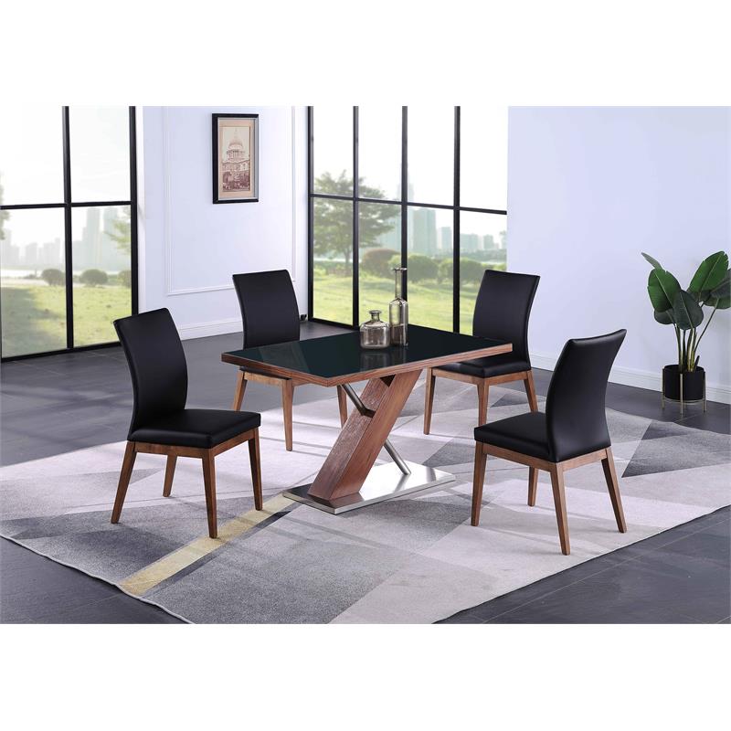 Milan Emily Modern Wood with Black Tempered Glass Top Dining Table