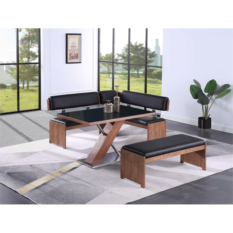 Milan Emily Modern Wood with Black Tempered Glass Top Dining Table