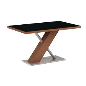 Milan Emily Modern Wood with Black Tempered Glass Top Dining Table