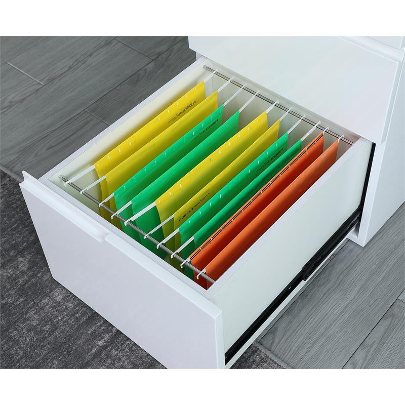 Milan Modern Gloss White Wood Desk with 3 Drawers and 1 Door