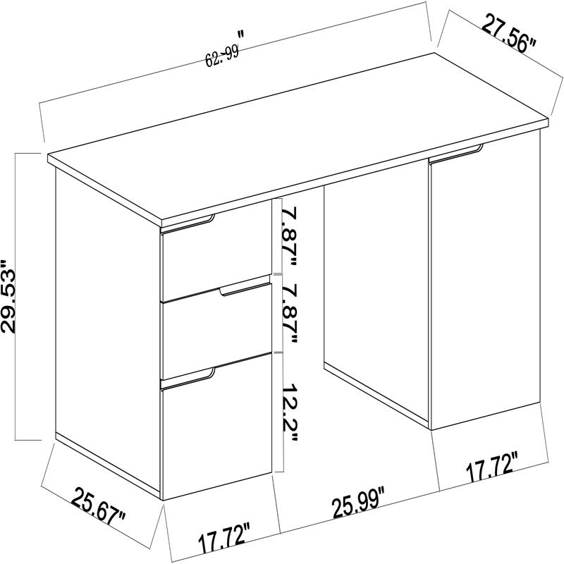 Milan Modern Gloss White Wood Desk with 3 Drawers and 1 Door