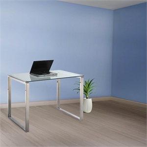 Milan Hadasa Contemporary Small Rectangular Desk with Clear Glass Top
