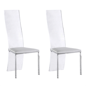 milan lillian acrylic high-back faux leather side chair in white - set of 2