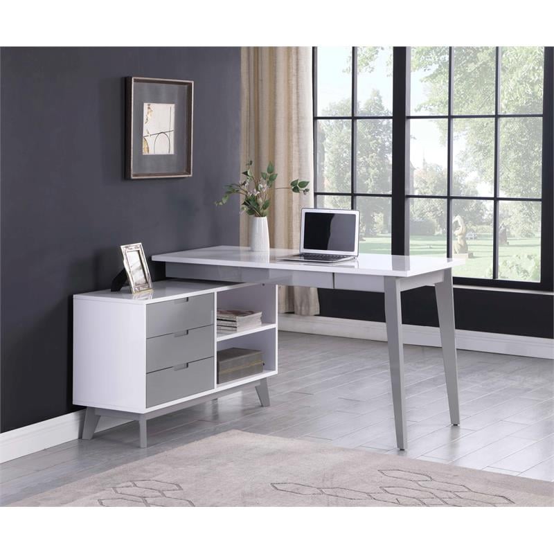 Milan Modern 2-Tone Rotating Wood Computer Desk in White and Gray