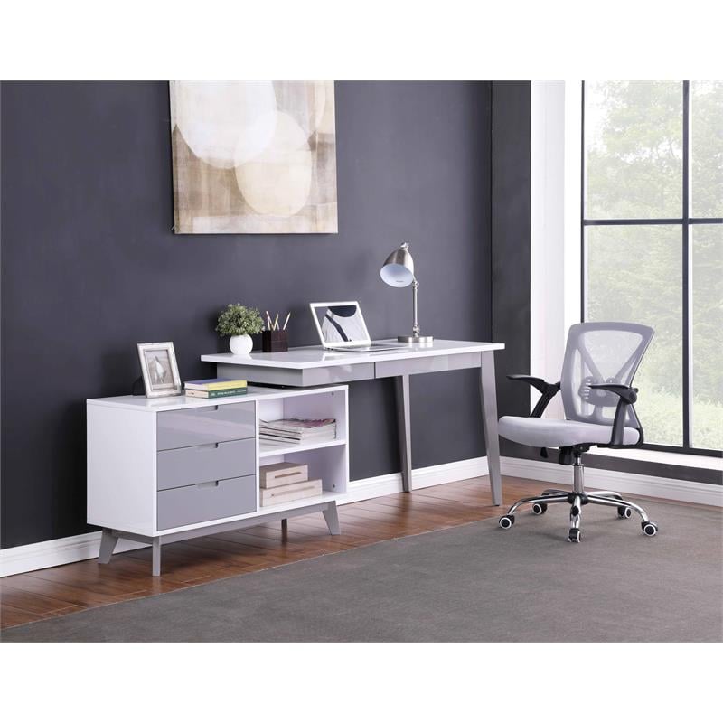 Milan Modern 2-Tone Rotating Wood Computer Desk in White and Gray