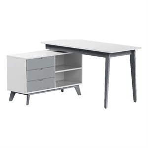 Milan Modern 2-Tone Rotating Wood Computer Desk in White and Gray