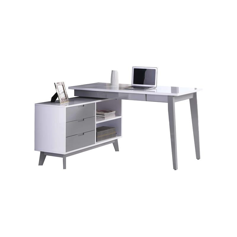 Milan Modern 2-Tone Rotating Wood Computer Desk in White and Gray