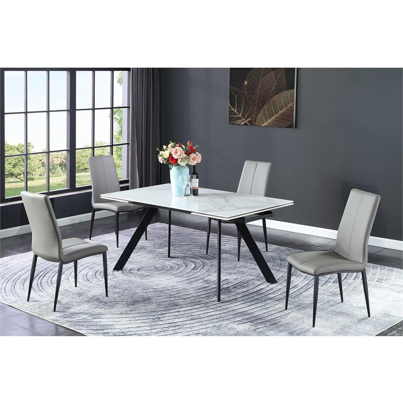 Milan Lex Gray Faux Leather Side Chair with Double Stitched Back - Set of 4