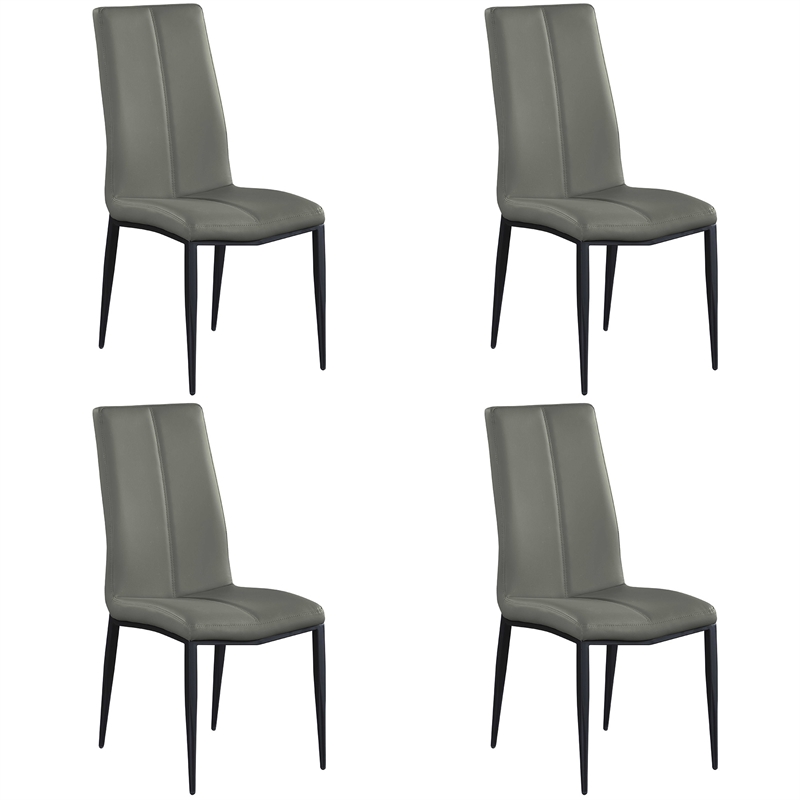 Milan Lex Gray Faux Leather Side Chair with Double Stitched Back - Set of 4