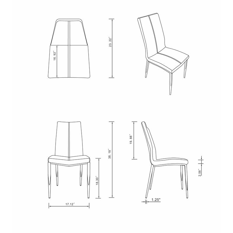 Milan Lex Gray Faux Leather Side Chair with Double Stitched Back - Set of 4
