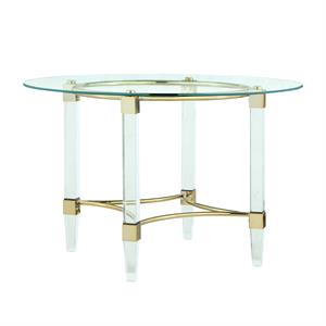 Milan Round Clear Glass Dining Table with Acrylic & Steel Base with Gold Accents