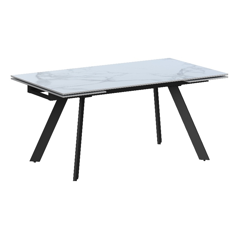 Milan Lex White Marbleized Ceramic Dining Table with Matte Black Steel Base