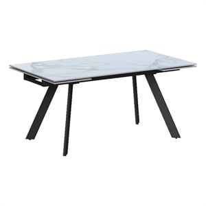 Milan Lex White Marbleized Ceramic Dining Table with Matte Black Steel Base