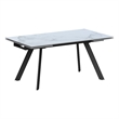 Milan Lex White Marbleized Ceramic Dining Table with Matte Black Steel Base