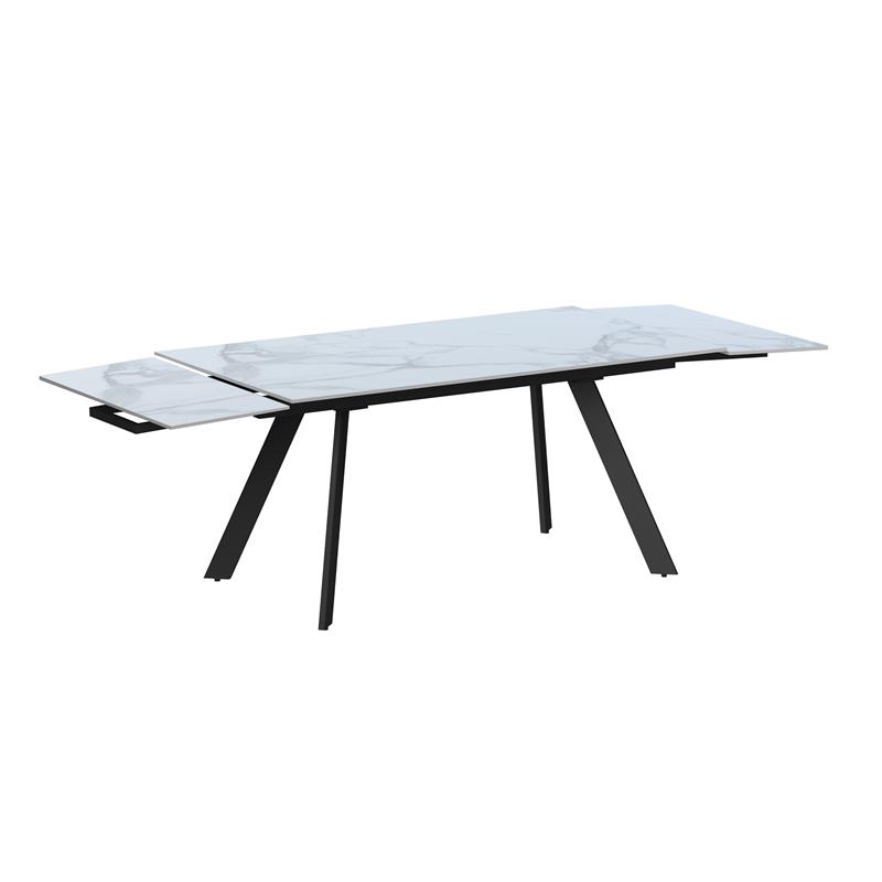 Milan Lex White Marbleized Ceramic Dining Table with Matte Black Steel Base