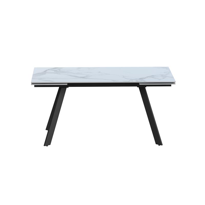 Milan Lex White Marbleized Ceramic Dining Table with Matte Black Steel Base