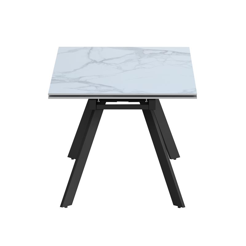 Milan Lex White Marbleized Ceramic Dining Table with Matte Black Steel Base