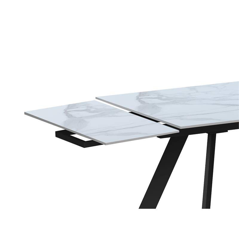 Milan Lex White Marbleized Ceramic Dining Table with Matte Black Steel Base