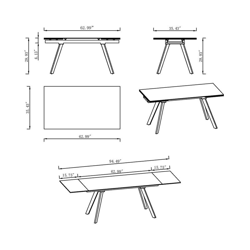 Milan Lex White Marbleized Ceramic Dining Table with Matte Black Steel Base