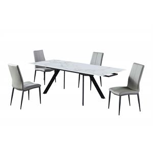 Milan Lex Marbleized White Ceramic Dining Set with 4 Gray Side Chairs