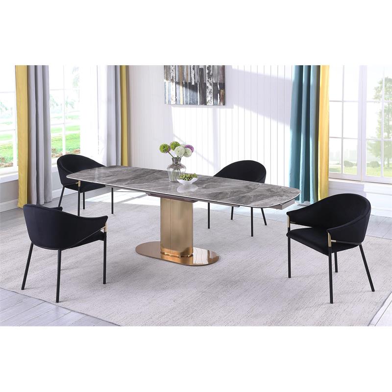 Milan Karlita Extendable Gray Marbleized Ceramic Top Dining Table w/ Steel Base