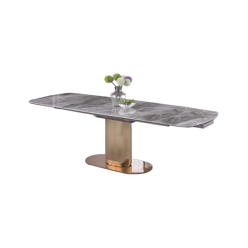 Milan Karlita Extendable Gray Marbleized Ceramic Top Dining Table w/ Steel Base